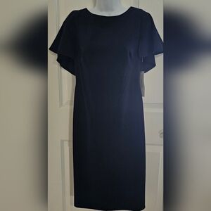 CALVIN KLEIN NWT sz 6 Elegant Navy Blue Dress w/flutter Sleeve